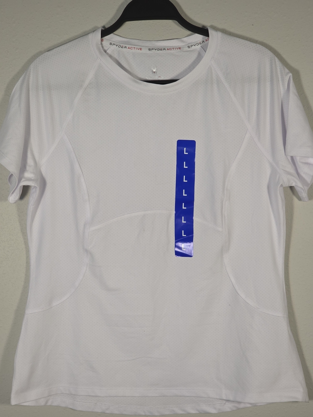 Spyder White Short Sleeve Active Tee with Blue Size Strip